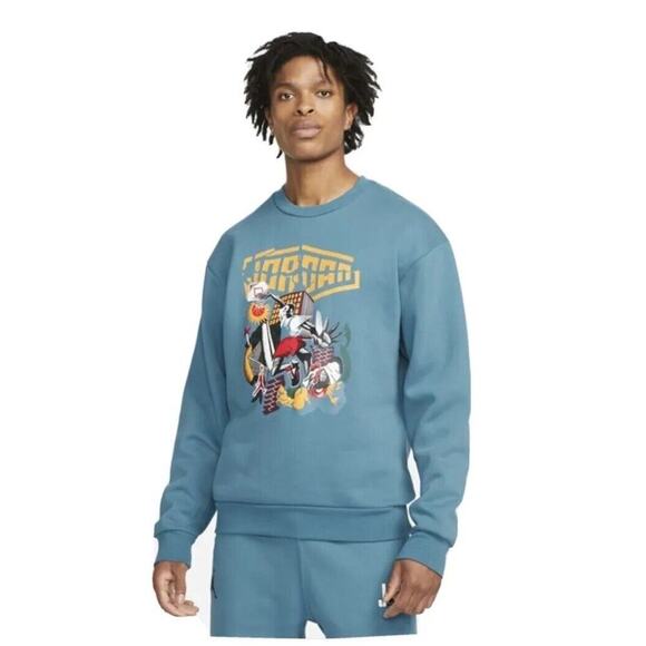 Nike Air Jordan Sport DNA Crew Fleece Blue Sweatshirt DC9615-415 Medium Dunkman - Picture 1 of 12